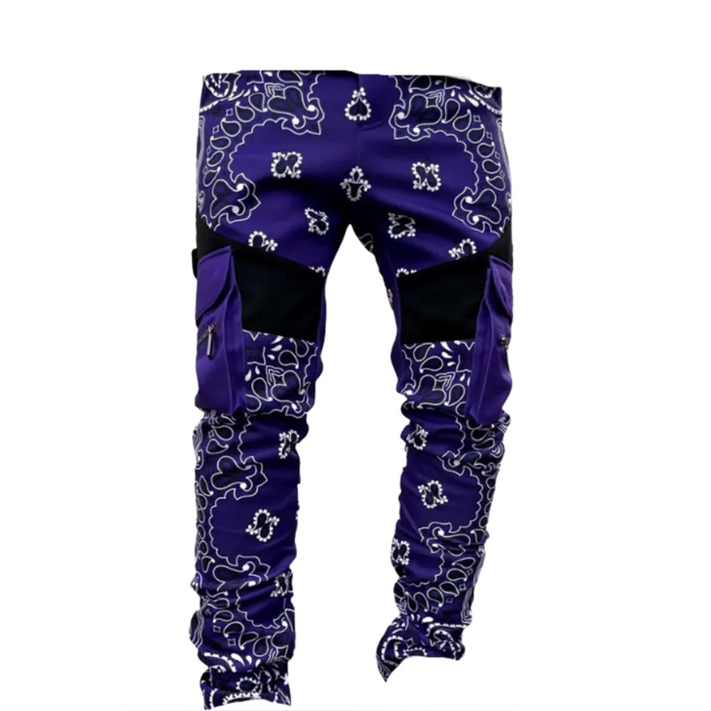 GUAPI Electric Purple Paisley Cargo Pants Limited Edition Aaron Wilhelm Art NWT